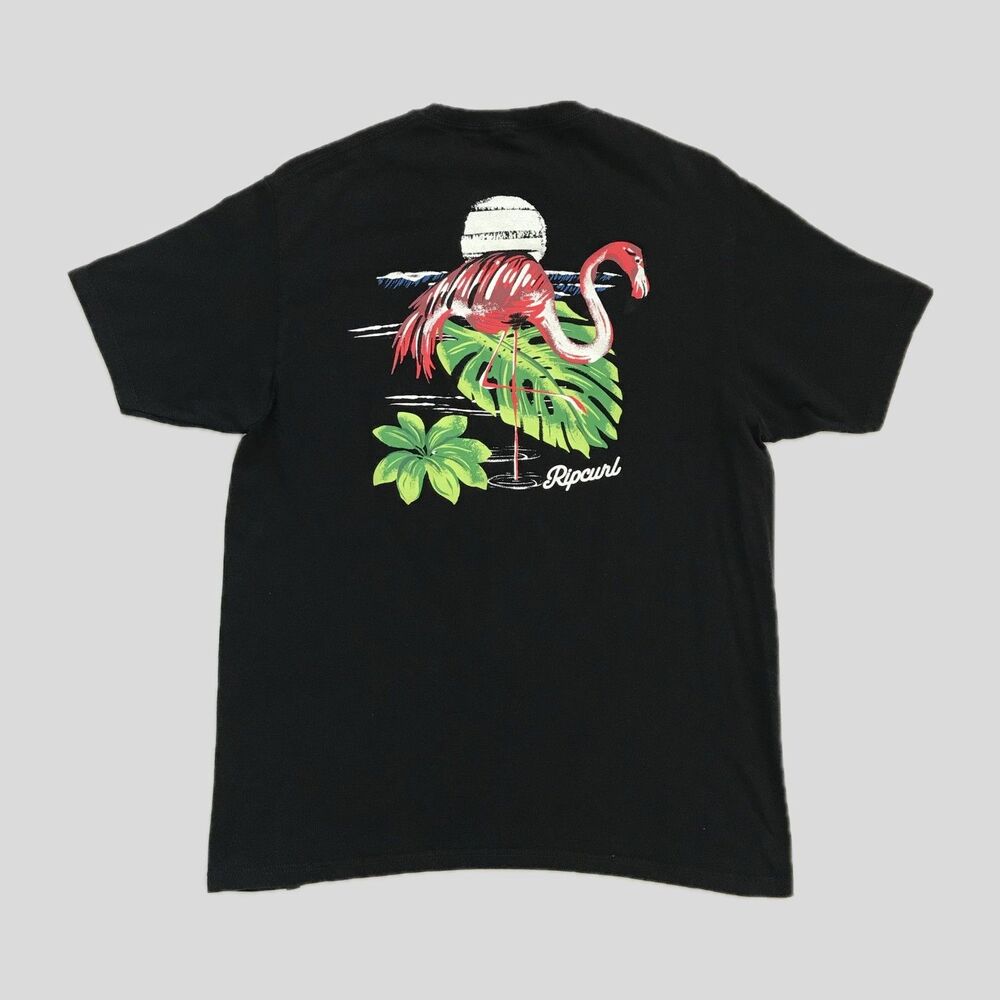 Ripcurl Black Logo Standard Fit Cotton Flamingo Beach Surf T Shirt Size L